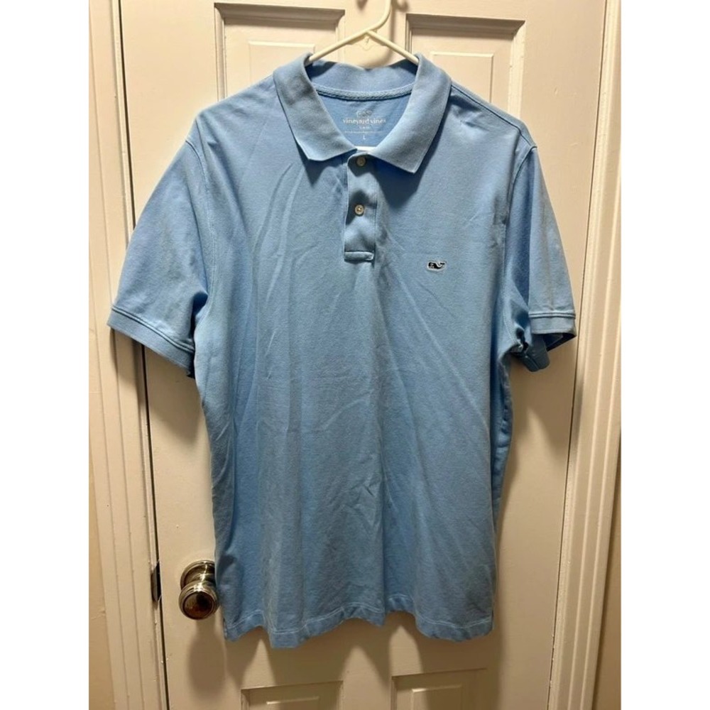 Vineyard Vines Mens Light Blue Short Sleeve Classic Whale Logo Polo Shirt Large